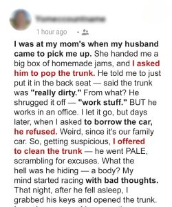 My Husband Didn’t Let Me Open the Car Trunk for Days — When I Finally Did It Late at Night, I Almost Screamed