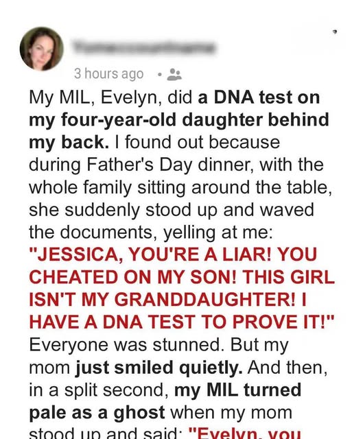 My Mother-in-Law Accused My Daughter of Not Being My Husband’s at Father’s Day Dinner — My Mom’s Reaction Sh0cked Everyone