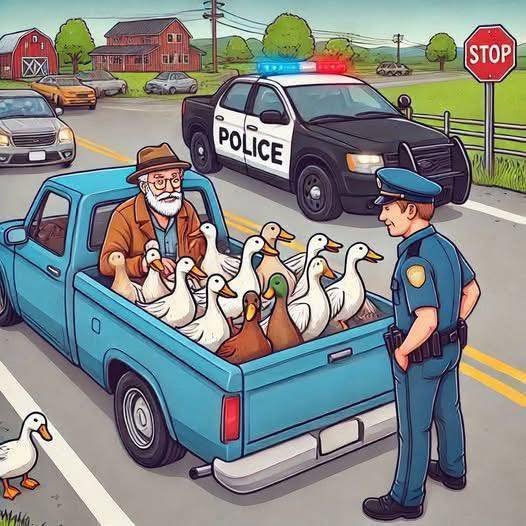 JOKE OF THE DAY: A policeman pulls over an old man driving a pickup truck with the bed overflowing with ducks
