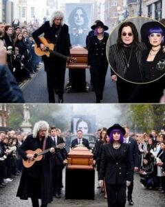 This morning, July 25, at the foggy Highgate Cemetery in London, the moment ofOzzy Osbourne, the immortal rock icon, was laid to rest in a deeply moving ceremony. Leading the quiet procession was Brian May, legendary guitarist of Queen, whose presence brought an unexpected yet profound grace to the moment.  There were no announcements or formal introductions. Just minutes before Ozzy’s casket was to be lowered, Brian May appeared silently, dressed in a long black coat, his silver hair falling gently to his shoulders. In his hands, he carried a worn acoustic guitar—weathered by time and full of history.   Without a word, Brian began to walk slowly beside the casket, gently strumming the opening notes of “Mama, I’m Coming Home.” The haunting melody filled the air as the crowd stood still, captivated by the intimate tribute.  The simplicity of the moment spoke volumes—a powerful goodbye from one music legend to another. Brian’s choice of song, one of Ozzy’s most beloved, was a touching reminder of the deep bonds forged through music.  Those gathered witnessed not just a funeral, but a celebration of Ozzy’s legacy, marked by love, respect, and shared history. Brian’s quiet presence and heartfelt tribute embodied the spirit of rock and the unspoken connection between artists.  As the sun filtered through the mist, the mourners felt the weight of the farewell, yet also a sense of peace. Ozzy Osbourne’s spirit would live on—not just in music, but in the hearts of all who loved him.  In that silent procession, Brian May gave a farewell worthy of a legend. memorial became something no one could forget.