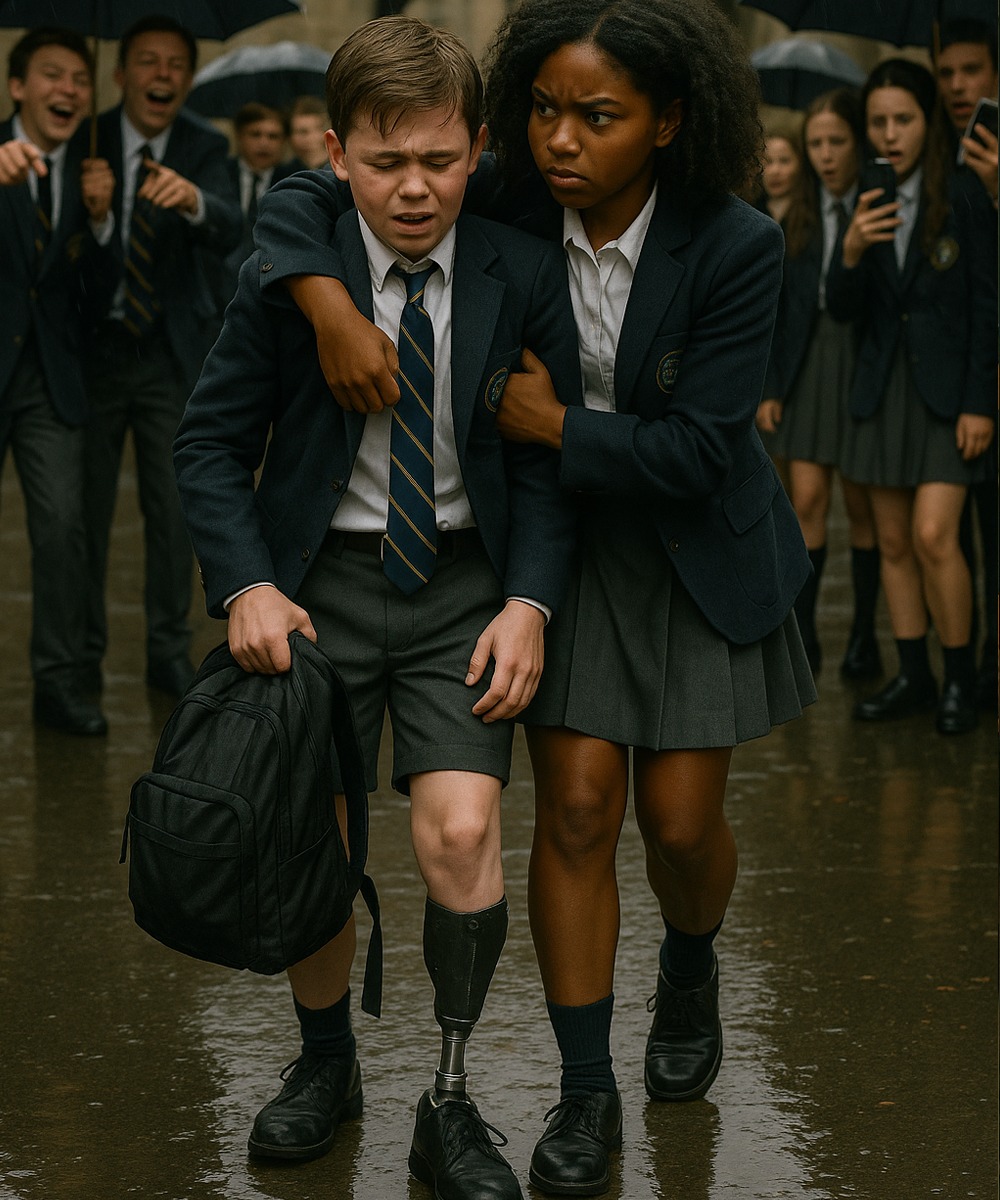 They Laughed at the Millionaire’s Son with the Metal Leg — Until a Poor Black Girl Defended Him in Front of Everyone… and What Happened Next Silenced the Whole School