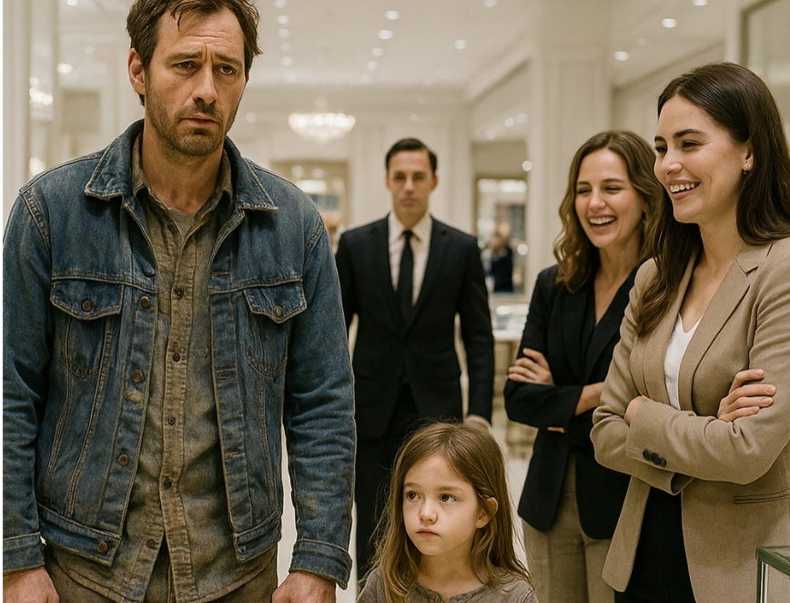 A Struggling Single Father Walked Into a Luxury Store Holding His Daughter’s Hand — The Staff Laughed, but Minutes Later, the Store Owner Recognized Him and Revealed a Truth No One Expected.