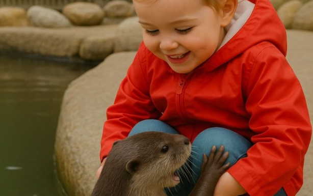 At the zoo, a girl joyfully played with an otter, charming everyone until a zookeeper approached and said urgently, “You should take your daughter to a doctor.”
