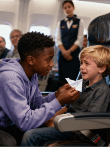 The billionaire’s child, who struggled to stay calm due to ADHD, wouldn’t stop crying…The flight crew tried everything to calm the billionaire’s child — then a poor boy approached with one small gesture that silenced the cabin