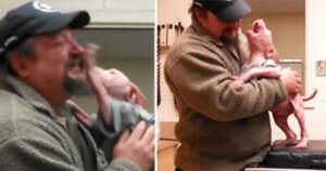 Abandoned puppy gets new owner – check out when he realizes who it is