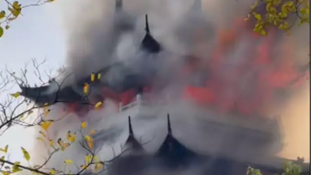 Sacred temple bursts into flames after tourist makes devastating mistake