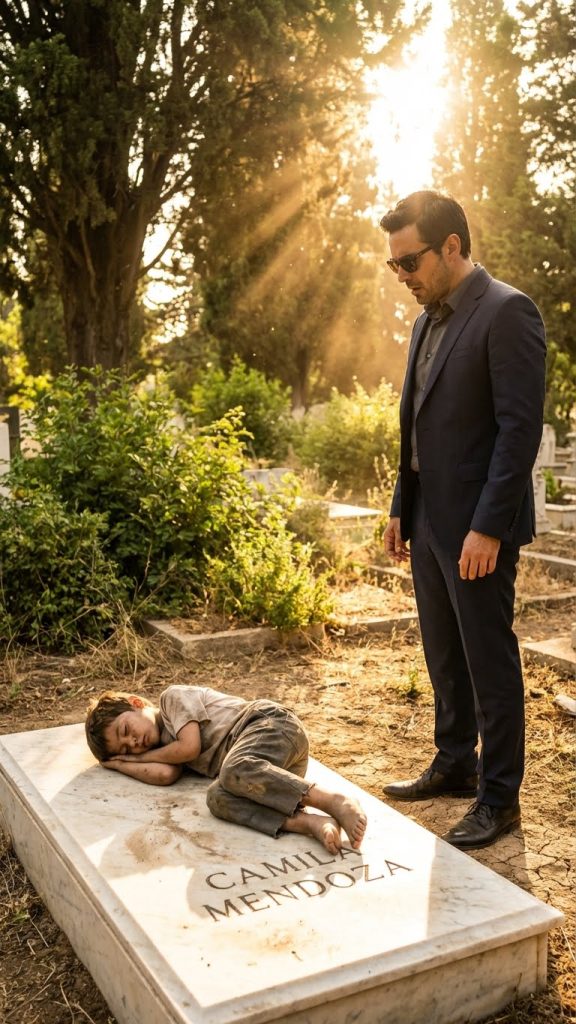 The day I went to visit my wife’s grave like I did every year, I found a barefoot child lying on the headstone, clutching her photo. He whispered, ‘Sorry, Mom’… and I realized my wife had been hiding a secret from me our entire marriage.