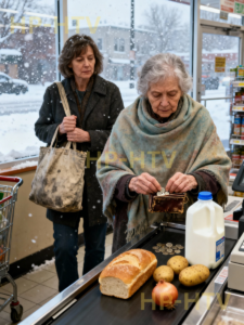 I Paid for an Old Woman’s Groceries — She Whispered a Warning About My Yard, and the Next Morning Proved She Knew My Husband’s Secret