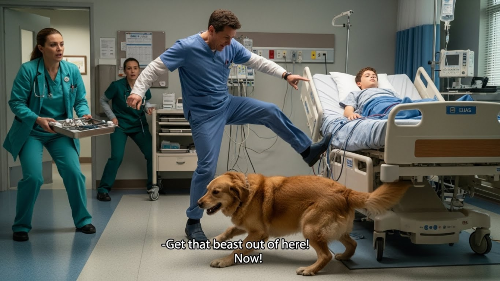 “Get that beast away!” the doctor yelled, kicking the barking dog away from the unconscious boy. He didn’t realize the dog wasn’t attacking—it was frantically alerting him that the boy’s heart monitor had been accidentally switched off. When he finally looked at the screen, his face turned pale…
