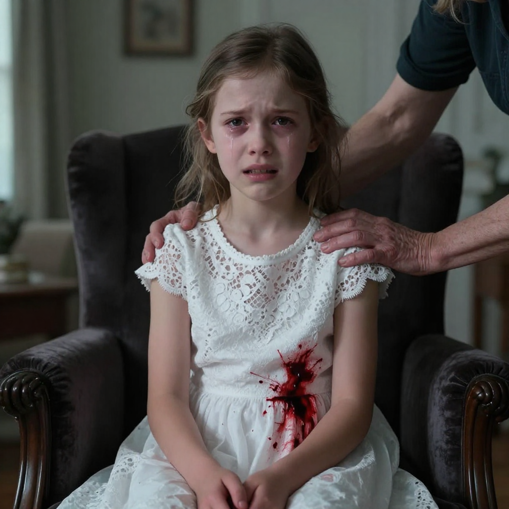 MY SEVEN-YEAR-OLD SISTER MAYA SAT RIGID IN HER WHITE SUNDAY DRESS WHILE MY AUNT SNAPPED AT HER TO STOP FIDGETING AND SHOW SOME STRENGTH FOR ONCE. ‘SIT STILL AND STOP EMBARRASSING THIS FAMILY WITH YOUR WEAKNESS,’ MY UNCLE GROWLED AS SHE CLENCHED HER TEETH UNTIL HER GUMS BLED JUST TO OBEY THEM. NONE OF THEM NOTICED THE DARK VIOLET STAIN SPREADING ACROSS THE FABRIC UNTIL MY GRANDFATHER WALKED IN AND SAW THE AGONY THEY HAD FORCED HER TO HIDE.