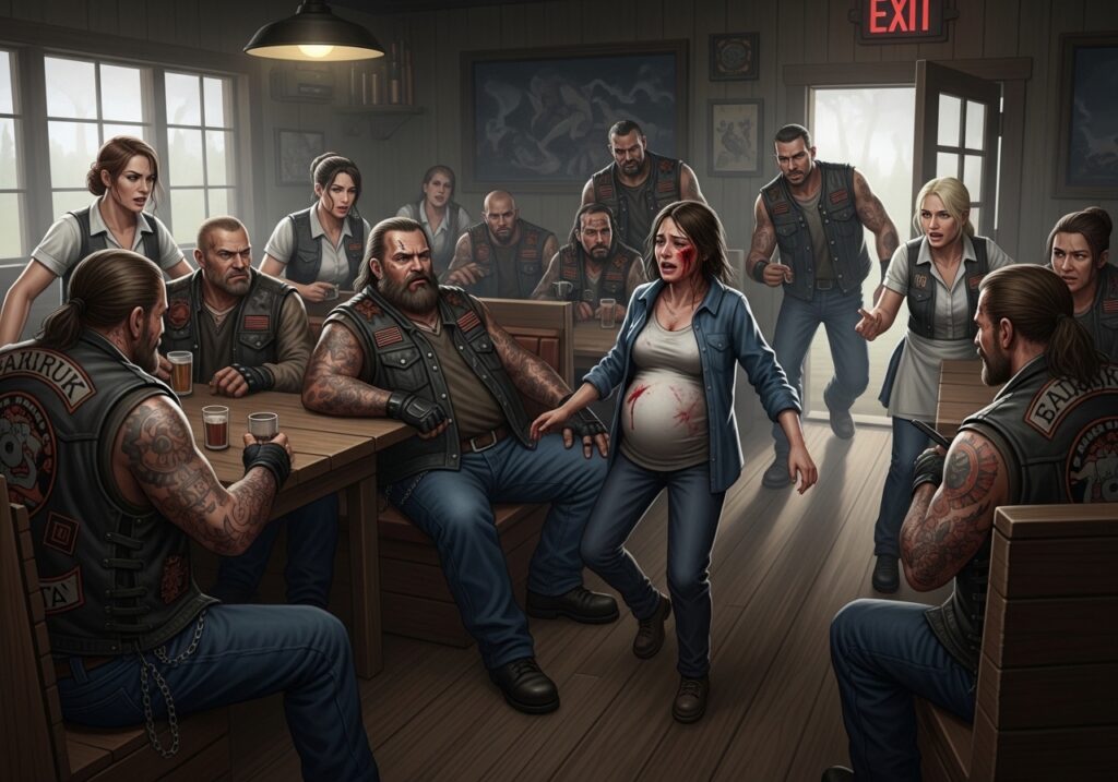 Waitresses Braced for Chaos When the Intimidating Club Walked In. Then a Terrified Expectant Mother Burst Through the Doors Whispering a Threat Against Her Baby — And Every Rider Rose at Once.