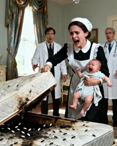 The millionaire’s newborn screamed every single night. Doctors found nothing wrong. Three professional nannies quit in less than two weeks. But when a poor maid lifted the corner of that luxury mattress, she uncovered a nightmare crawling beneath it…