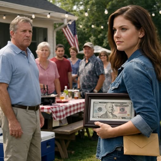 ltu My dad threw fifty dollars at my face on my eighteenth birthday and called it “help” – eleven years later, I walked into his backyard party with the same bill framed on my wall and a sealed envelope in my bag that could end every story he’d ever told about me