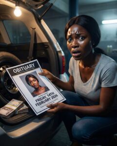 I found my own obituary poster hidden inside my husband’s spare tire compartment, and the date of death is next week Friday.-phuongthao