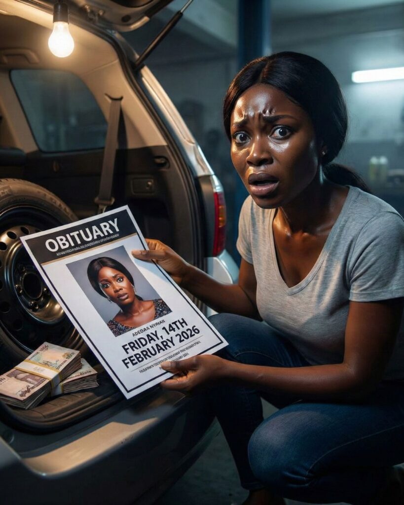 I found my own obituary poster hidden inside my husband’s spare tire compartment, and the date of death is next week Friday.-phuongthao