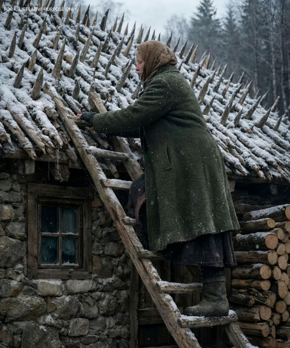 An elderly woman spent the whole summer and autumn fixing sharp wooden stakes across her roof. Neighbors were convinced she’d lost her sanity… until winter finally arrived.