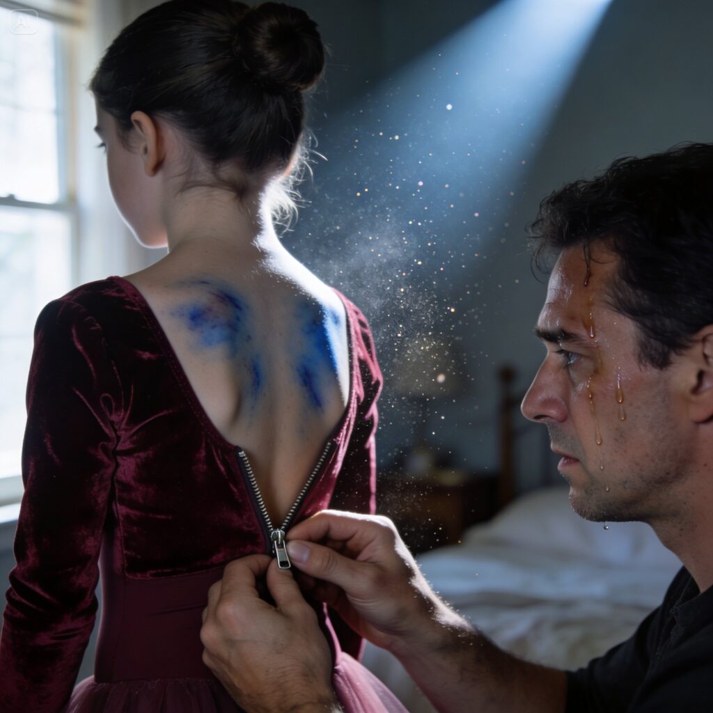 We were getting ready for my daughter’s piano recital when Lily texted me from her room. “Dad, can you help with my zipper? Just you. Please close the door.” When I stepped inside, I saw marks on her back—enough to make my heart stop. Through tears, she told me who was responsible and when it happened. I stayed calm, packed her bag, and said, “We’re leaving now.” My wife tried to stop us. I picked Lily up and walked out.