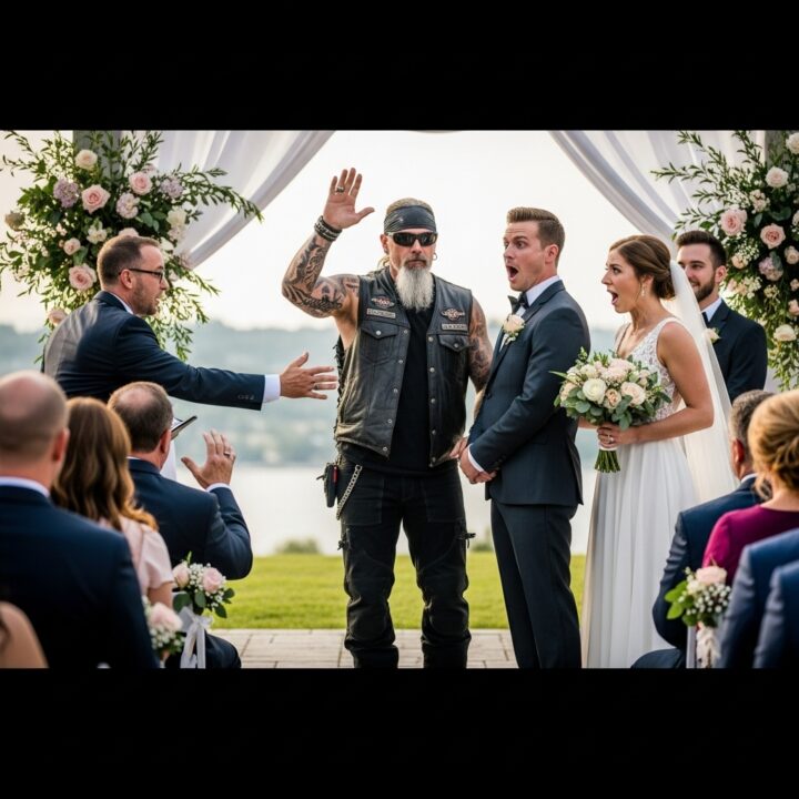 A Biker Stepped Onto the Wedding Stage During the Vows — What He Said Next Left the Groom Frozen