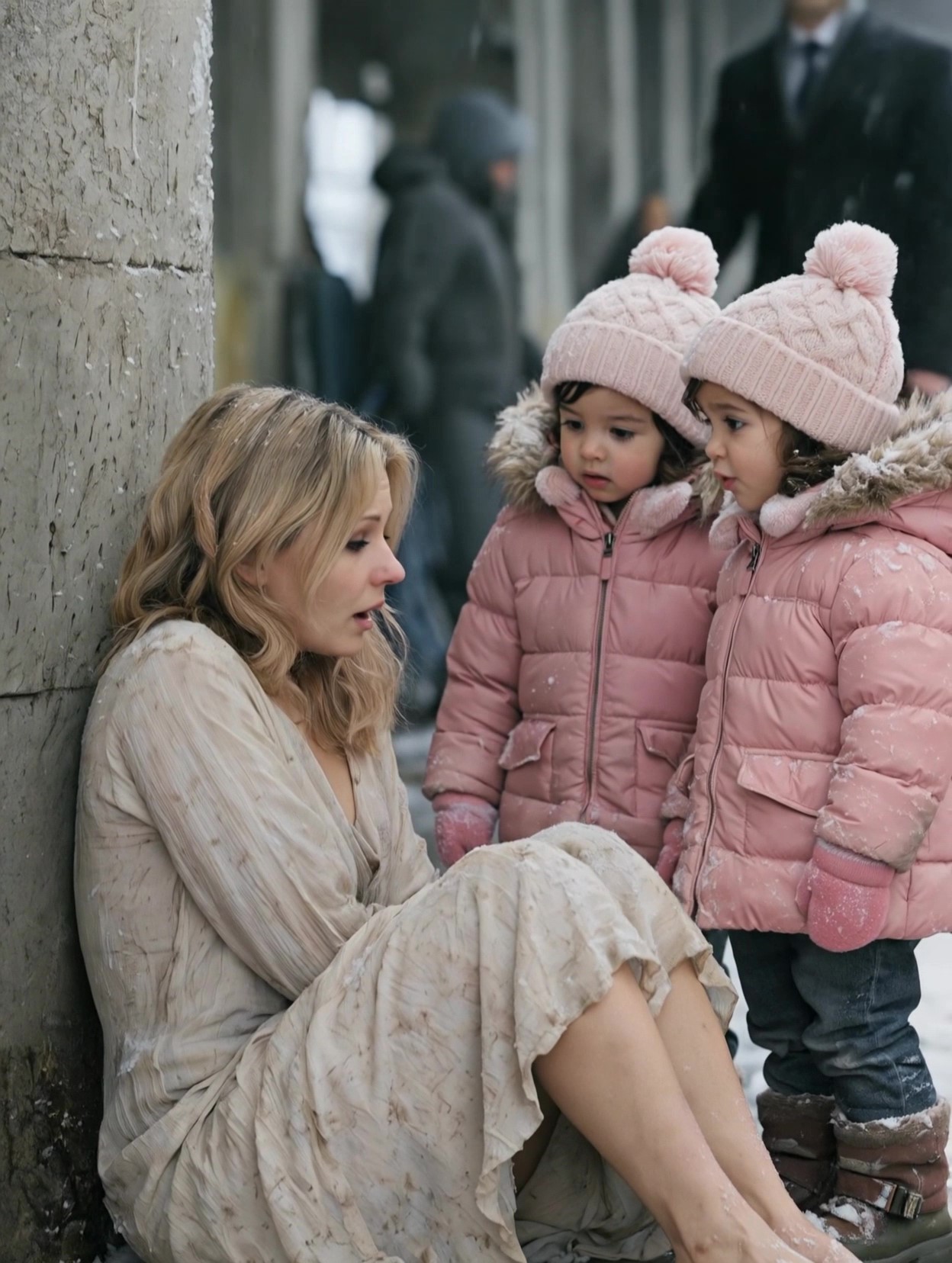 A Homeless Woman Was Shivering Barefoot at a Train Station… Until Two Little Girls Walked Up to Her and Changed Everything