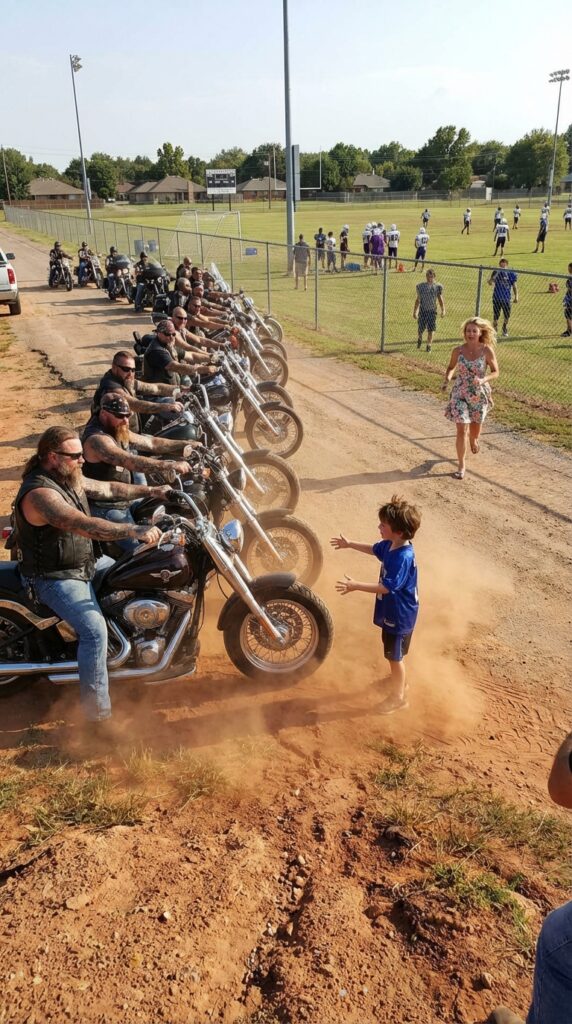 A Boy Stood Alone on the Field and Blocked a Line of Bikers — What He Knew Made Them Slam Their Brakes