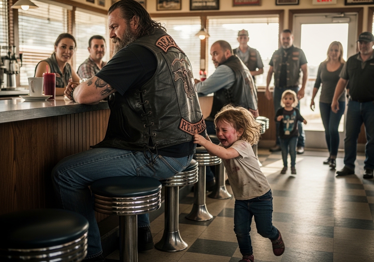 Everyone Whispered About the ‘Reaper’ in the Coffee Shop — Until a Battered Child Chose Him for Safety and Exposed What the Smile Behind the Counter Was Hiding.