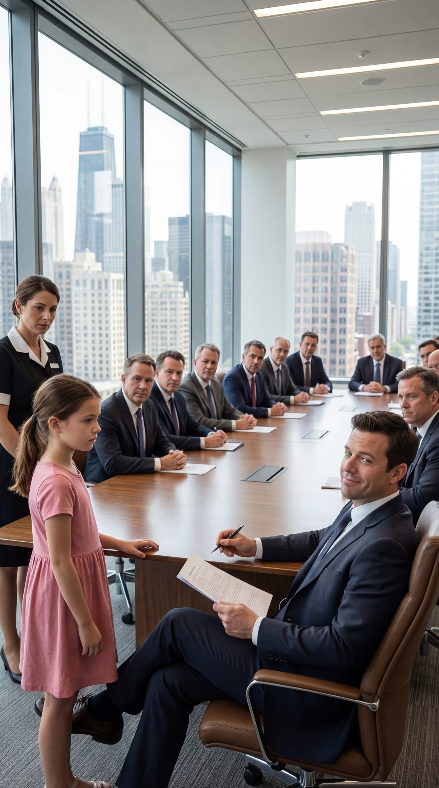 A Powerful Tech CEO Mocked a Cleaning Woman’s 9-Year-Old Daughter Inside His Glass Tower, Treating Her Like a Joke — Until She Calmly Read an Ancient Manuscript That Even Top Experts Couldn’t Understand, and His Confidence Slowly Crumbled in Silence as She Exposed What His Money Could Never Teach Him