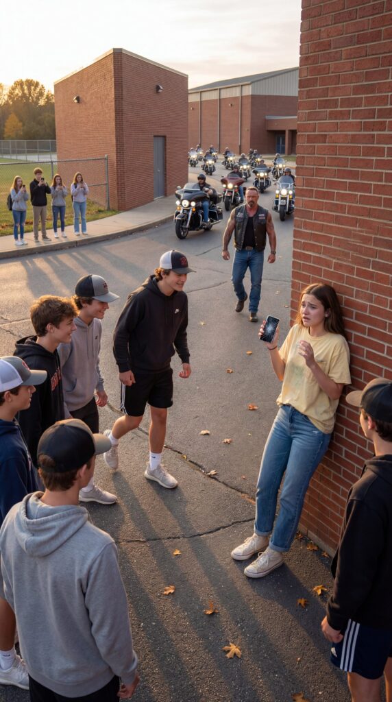 A Bullied Teen Girl Was Humiliated in Silence While a Group of Boys Laughed Around Her Like Nothing Could Stop Them — But When Her Hidden Earbud Carried Everything to Her Biker Brother, The Sound of Engines Rolled In and Forced Every Secret Into the Open