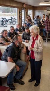 An Elderly Woman Sat Down Among Six Road-Worn Bikers Pretending They Were Her Sons for One Afternoon — Unaware That When the Man Trying to Claim Her House Arrived, the Plan He Had Carefully Prepared Would Suddenly Collapse
