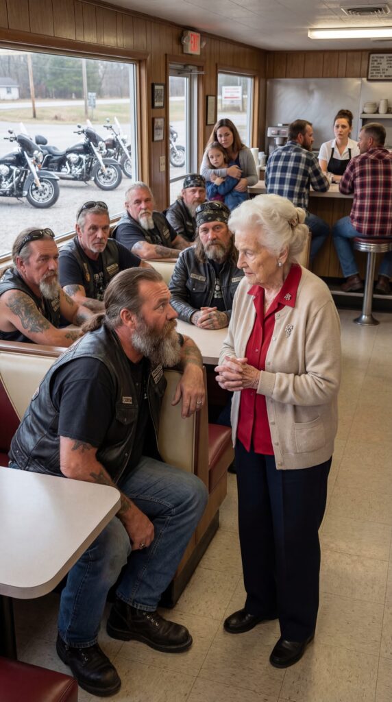 An Elderly Woman Sat Down Among Six Road-Worn Bikers Pretending They Were Her Sons for One Afternoon — Unaware That When the Man Trying to Claim Her House Arrived, the Plan He Had Carefully Prepared Would Suddenly Collapse