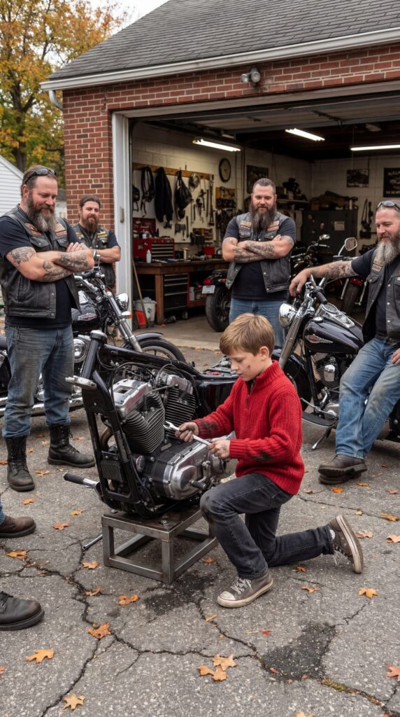A Ten-Year-Old Foster Boy Walked Alone to the Gate of a Feared Motorcycle Club Carrying Nothing but a Question About His Future — Unaware That a Quiet Mechanic Would Hand Him a Rusted Lawn Mower That Would Change the Direction of His Life