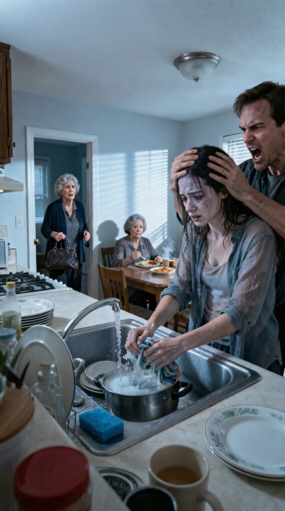 I visited my daughter without notice and was stunned! Her mother-in-law and husband were sitting and eating while she was washing dishes, shivering from the cold. Her husband snatched the plate from his mother’s hands and yelled, “Stop washing dishes, bring more food!” I quietly made a phone call. Five minutes later, everything had changed and…