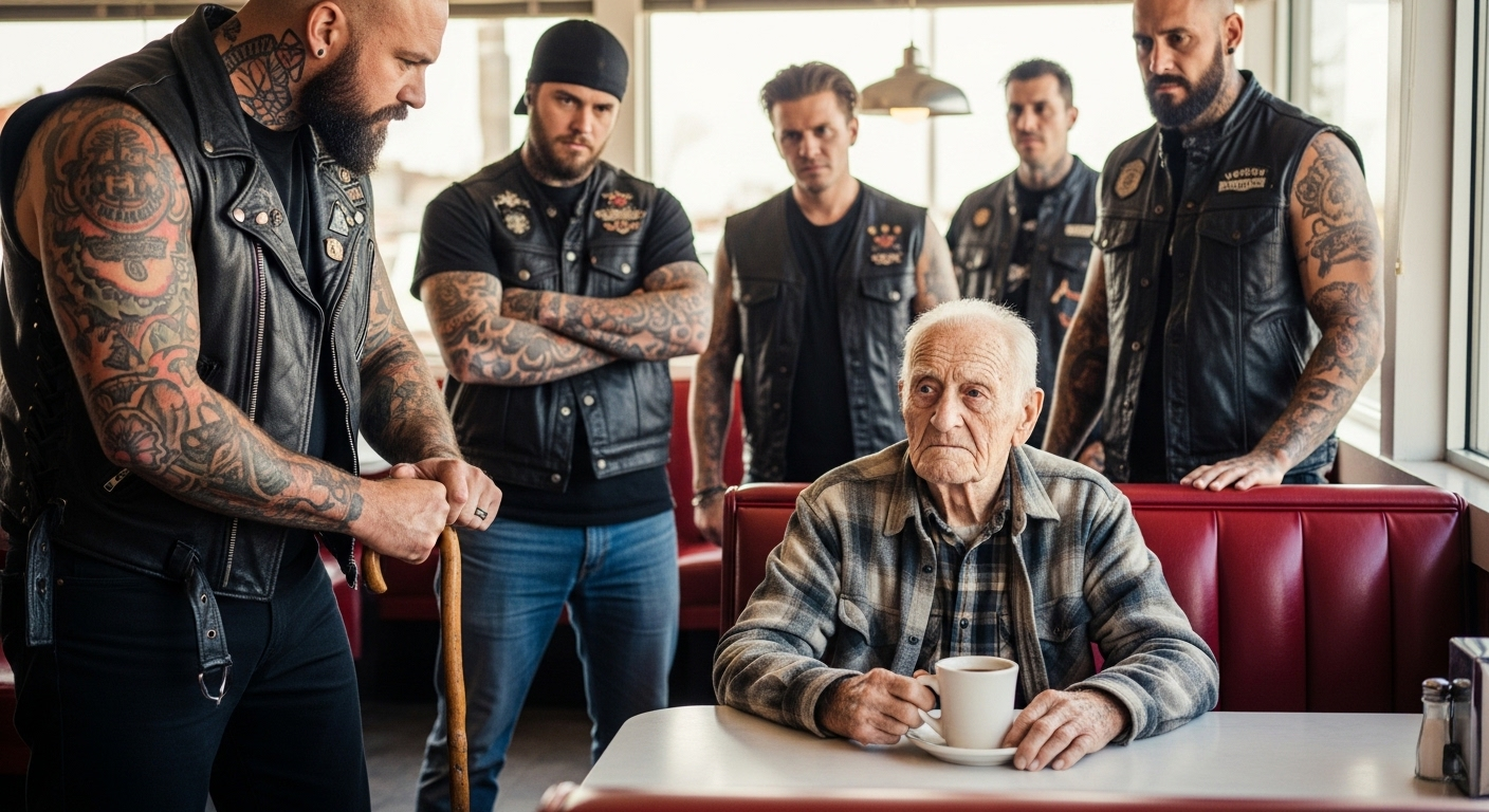 Five Reckless Bikers Cornered a 90-Year-Old Veteran in a Diner—They Had No Idea Who He Really Was.