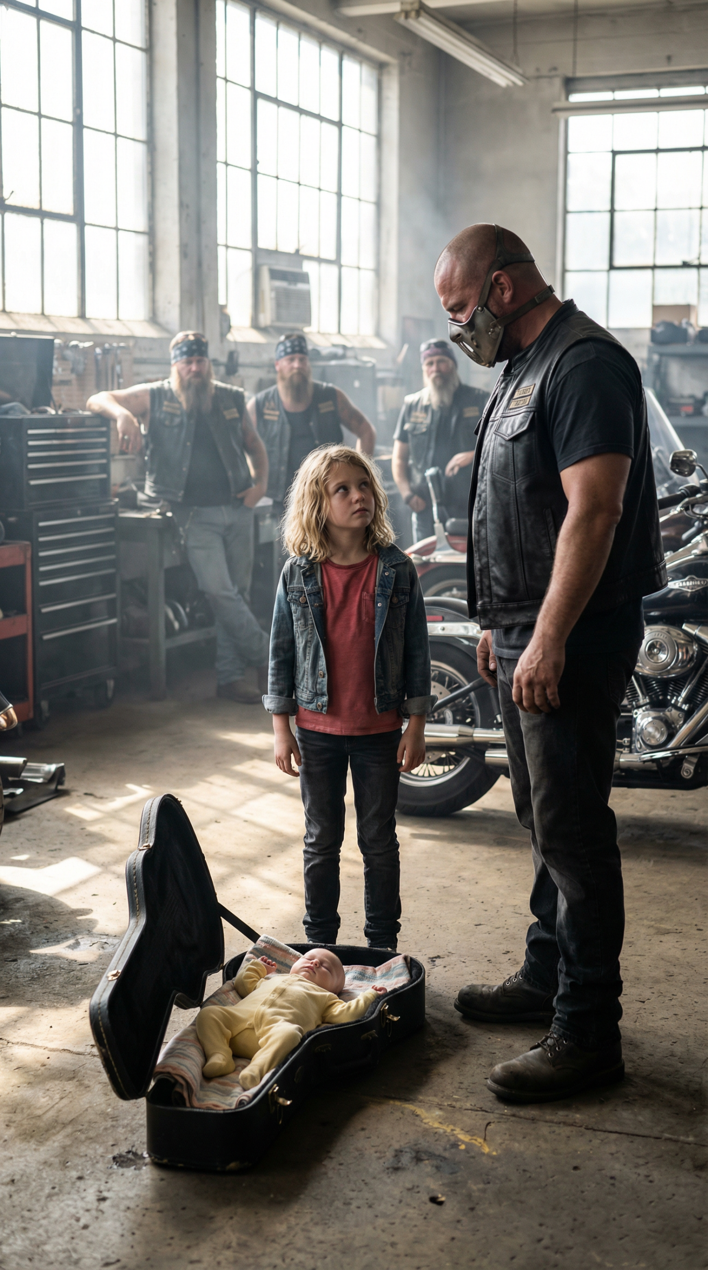 A Six-Year-Old Girl Dragged a Broken Guitar Case Into Copper Ridge Customs — Unaware That the Six Words She Spoke Would Leave Even the Toughest Biker Speechless and Change How the Entire Town Saw Them Forever