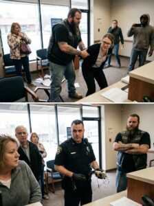 A Biker Suddenly Pinned a Bank Teller to the Counter — And For a Moment, Everyone Thought It Was a Robbery