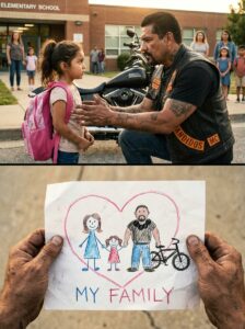 Part 2: A Biker Started Picking Up a Girl He Didn’t Know From School Every Day — Six Months Later, She Drew a Family Portrait