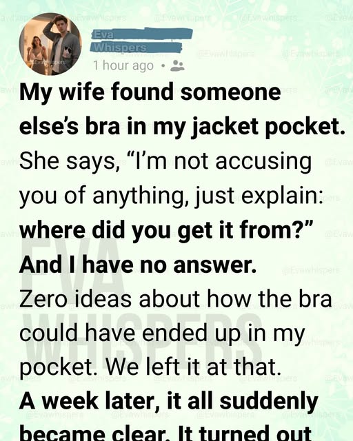 My Wife Found a Bra in My Pocket… I Had No Explanation—A Week Later, the Truth Left Us Speechless