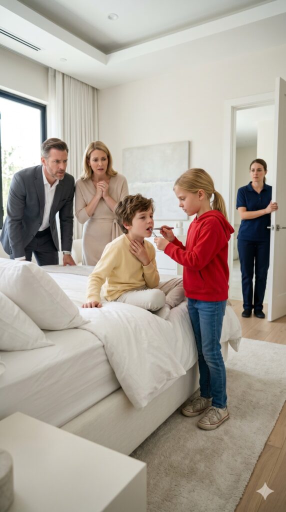 They Said Everything Was Under Control as the Wealthy Boy’s Room Filled with Quiet Panic — But a Poor Little Girl Ran In, Shaking Her Head and Whispering “You’re Missing It”