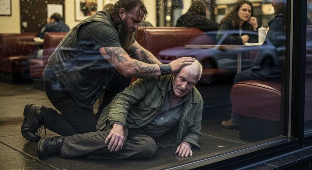 They All Sat Inside Eating Their Warm Meals While A Hero Froze On The Sidewalk, Until The Scariest Biker In Town Stood Up And Taught This Entire Ohio Diner A Lesson They Will Never Forget. Advertisements