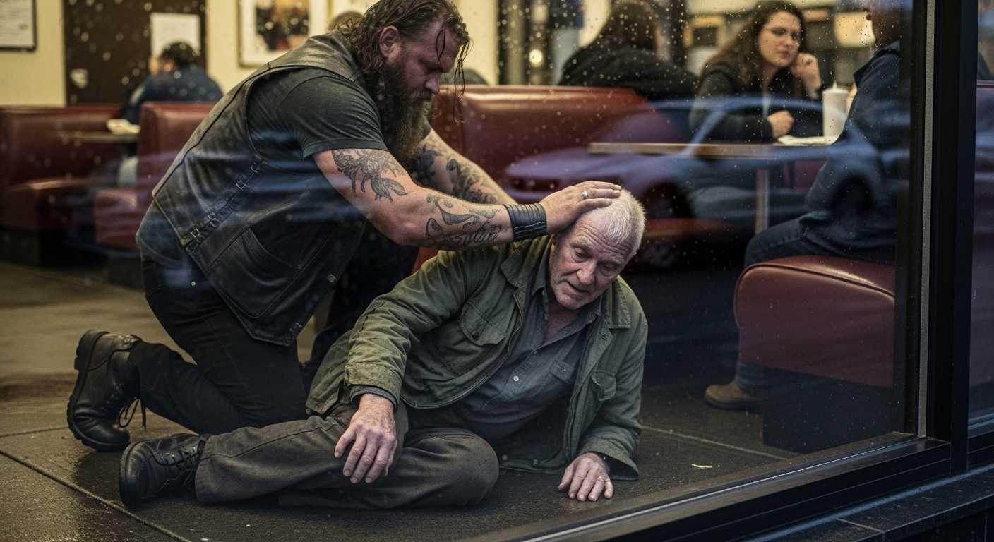 They All Sat Inside Eating Their Warm Meals While A Hero Froze On The Sidewalk, Until The Scariest Biker In Town Stood Up And Taught This Entire Ohio Diner A Lesson They Will Never Forget. Advertisements