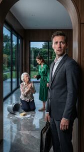 I froze in the doorway as soapy water splashed across the floor and my mother knelt there, trembling, while my fiancée screamed, “She doesn’t belong here!” Then my mother looked up at me through tears and whispered, “Son… please.” In that instant, the perfect life I thought I’d built cracked wide open. I had to choose—between the woman who raised me and the woman destroying her. What I did next shocked everyone.