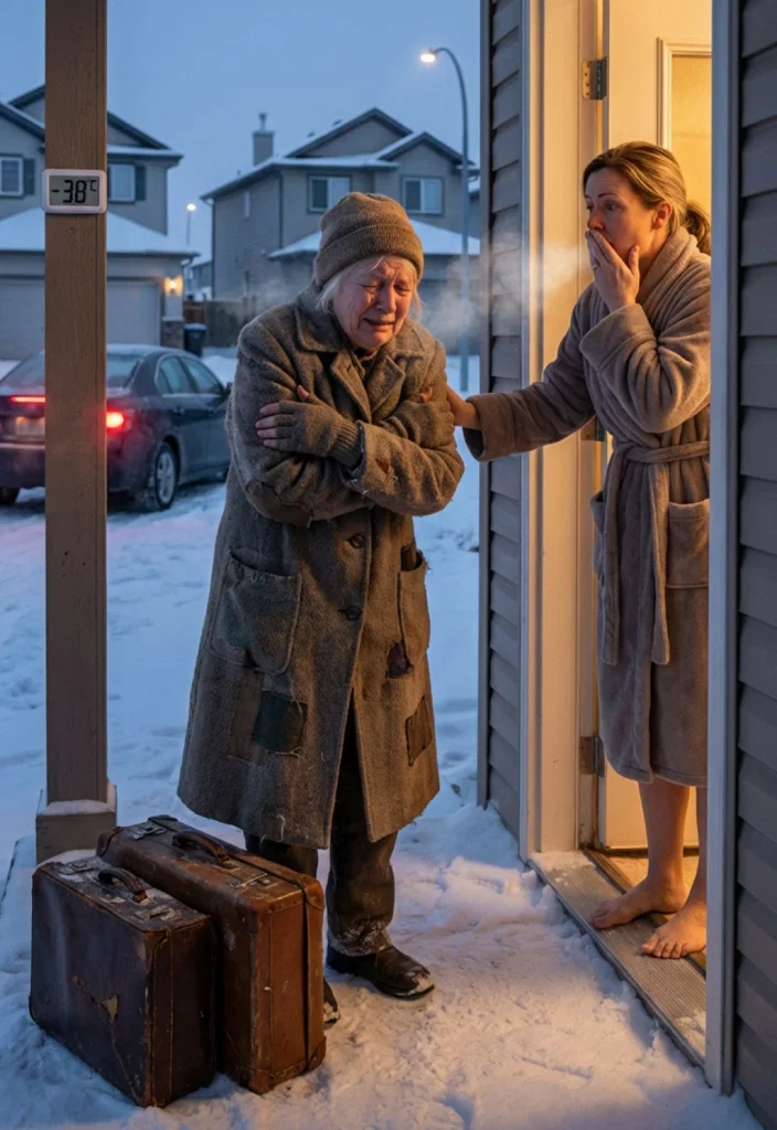 I opened my door at 5:30 a.m. in -38°F, and there she was—my 78-year-old grandma, shaking beside two suitcases while my parents’ SUV disappeared into the dark. “Sorry to bother you, sweetheart,” she whispered. I should’ve broken down. Instead, I made one call. Two weeks later, they were outside my house screaming, “Open this door right now!” They thought dumping her was the end of it. They were wrong.