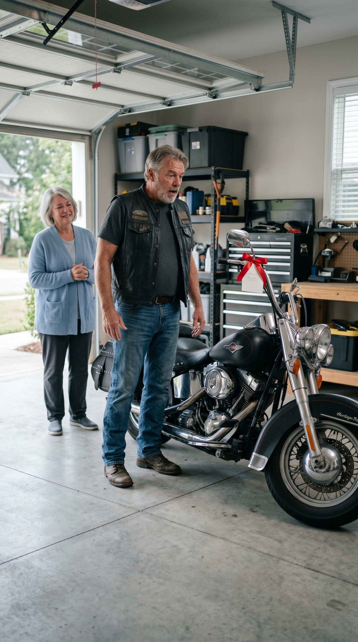 A Biker Sold His 27-Year-Old Harley to Pay His Wife’s Treatment and Told Her It Was “In the Shop” — Until One Morning He Opened the Garage and Saw It Had Somehow Come Back