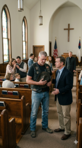 “Sir… You Need to Leave.” — A Biker Was Quietly Forced Out of a Church in Front of Everyone — Until One Name Made the Priest Freeze… and the Truth No One Expected Began to Unfold