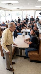 A 77-Year-Old Grandfather Called “Confused” Wandered Into a Diner Asking Strangers for a Seat — Unaware That the Only Biker Who Didn’t Turn Away Would Notice the Signs on His Wrists and Unravel a Carefully Hidden Story Behind Closed Doors