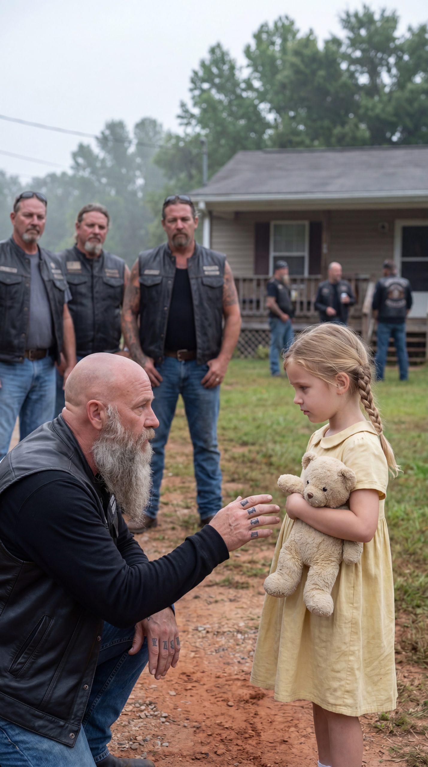 Everyone Feared the Silent, Scarred Biker — But When He Stood Outside a Frightened Little Girl’s Home Before Court, He Gave Her the Courage No One Else Could
