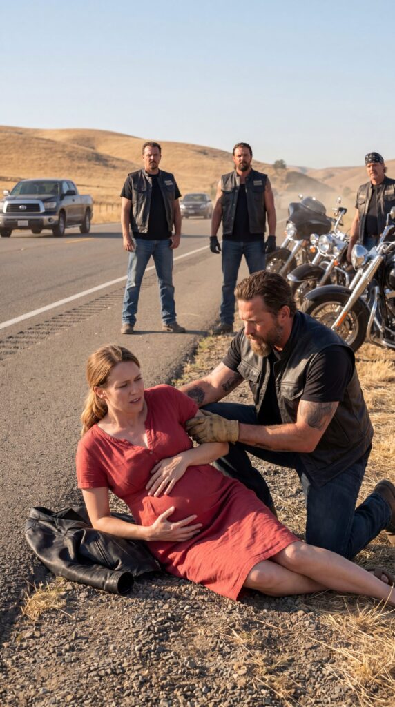 They All Agreed the Biker by the Road Was Someone to Avoid — But When a Pregnant Woman Whispered “Please… Help Me,” He Was Already Kneeling Beside Her While Everyone Else Kept Driving