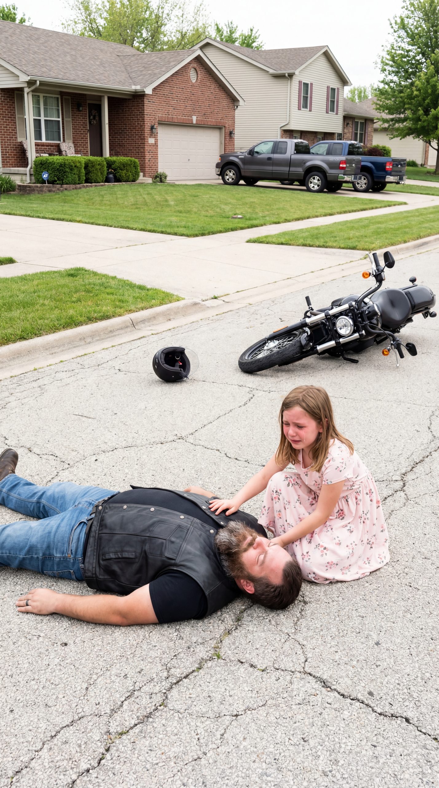A Feared Biker Lay Injured and Alone on a Silent Road Believing No One Would Help Someone Like Him — Unaware That a Little Girl’s Courage to Stay Would Save His Life, Restore His Daughter, and Change Her Own Future Forever