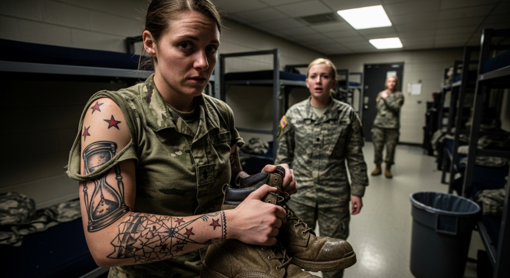 The Mean Girl Trashed Her Old Boots In The Barracks.To Humiliate Her,But When Her Sleeve Tore.Revealing A Top-Secret Tattoo,The Entire Base Realized.Who She Really Was.