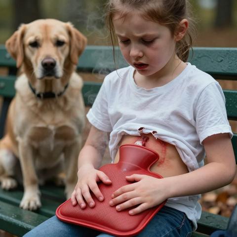 “GET THAT FILTHY ANIMAL AWAY FROM HER BEFORE HE TEARS HER APART!” A WOMAN SCREAMED AS WE ALL RUSHED TO PIN DOWN THE HOWLING DOG CLAWING AT THE LITTLE GIRL’S STOMACH WHILE SHE SAT EERILY STILL ON THE COLD PARK BENCH. WE THOUGHT WE WERE HEROES PROTECTING A HELPLESS CHILD FROM A VREAKING BEAST, BUT THE SECOND WE RIPPED THE HEATING PAD AWAY AND SAW HER MELTING SKIN, THE ENTIRE PARK FELL INTO A SILENCE SO HEAVY IT BROKE US ALL FOREVER.