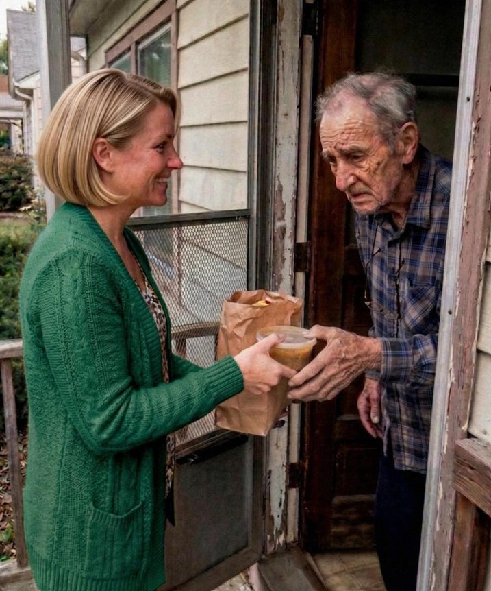 She Brought Dinner to the Grumpy Old Man Down the Street Every Night for Seven Years – What His Attorney Revealed at the Will Reading Left Everyone Speechless